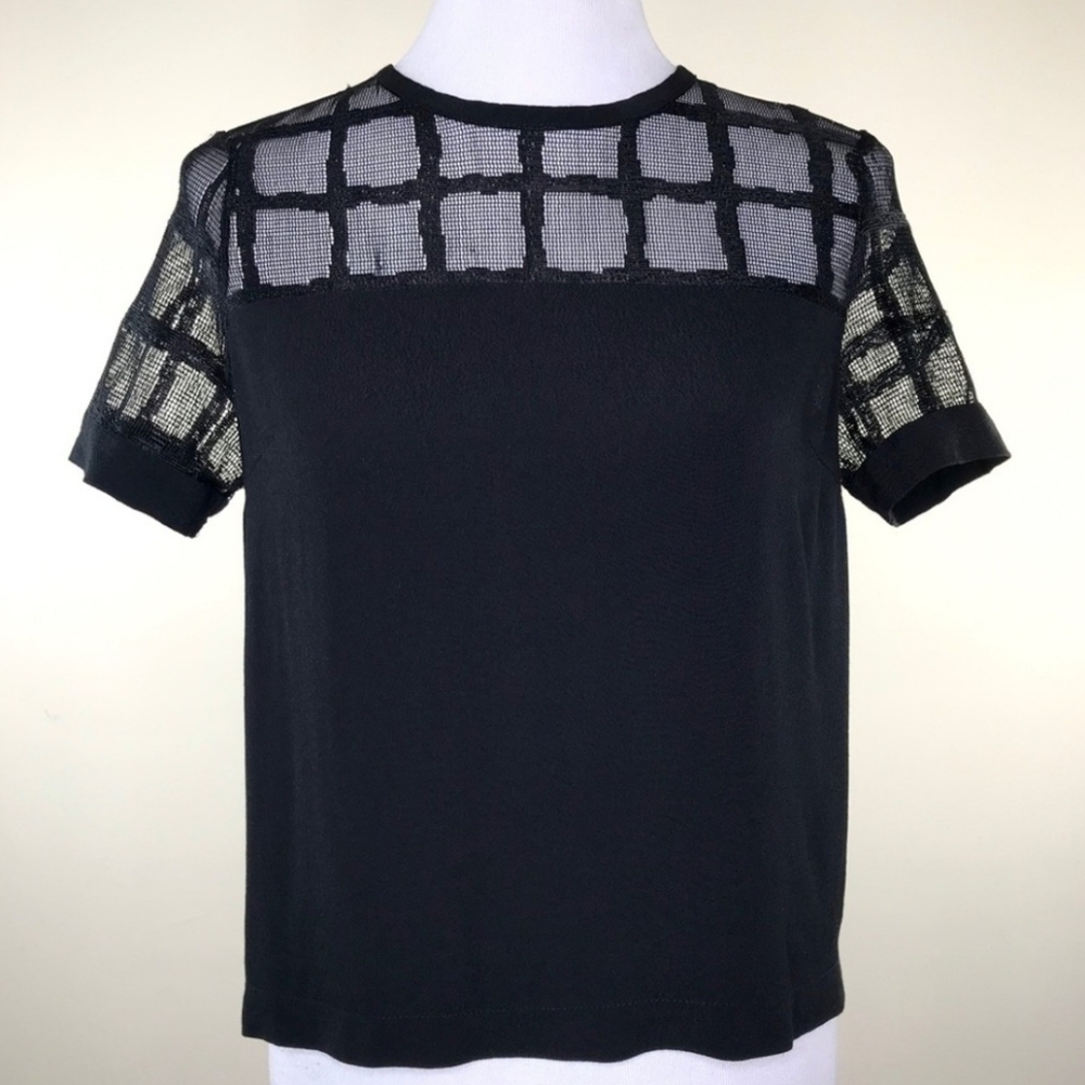 Forever 21 Black Mesh Sheer Top Blouse Size S 4 6 Check Dressy Y2K Formal Cute